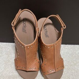 Corkys Tan Perforated Sandals with Ankle Strap
